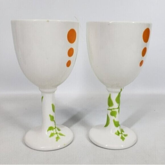 Hand Painted Ceramic Wine Glasses Goblets 12 oz White Glazed Botanical S… - Picture 3 of 13
